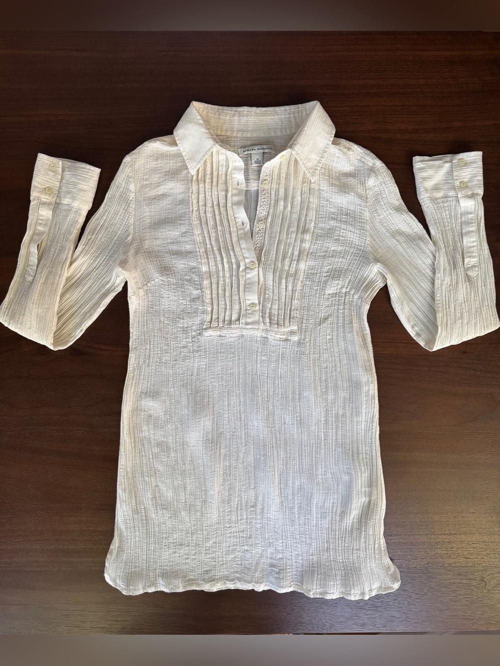 BANANA REPUBLIC BLOUSE SILK COTTON BLEND PINTUCK TUNIC SHIRT TOP IVORY M 813378